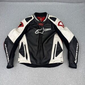 Alpinestars Leather Motorcycle Jacket Men 44 Black White Red Dual Density Padded